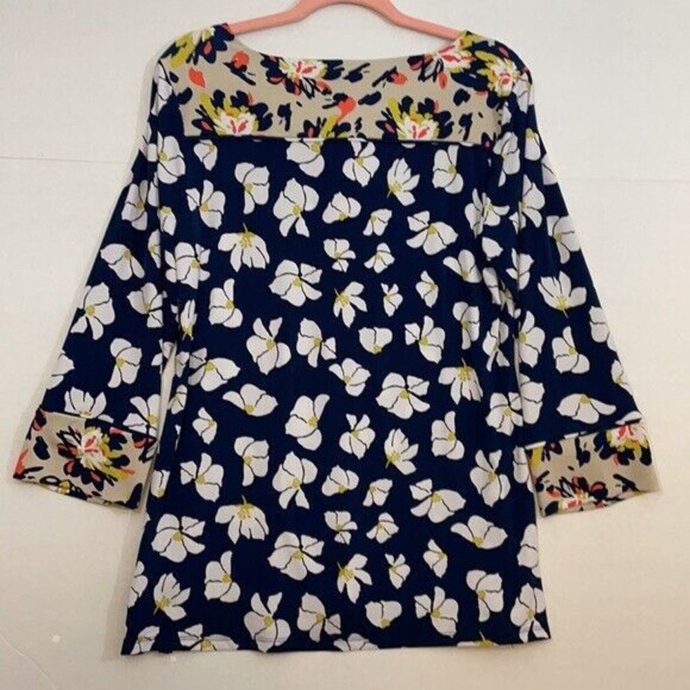 Charter Club Top, Popover, 3/4 Sleeves, Navy Blue with White Floral Print, Large - Picture 6 of 10